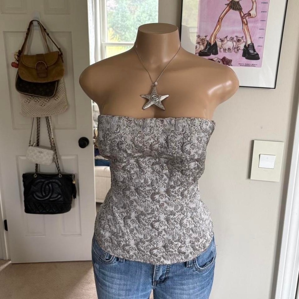 NWT The Limited gray paisley floral‎ strapless corset top